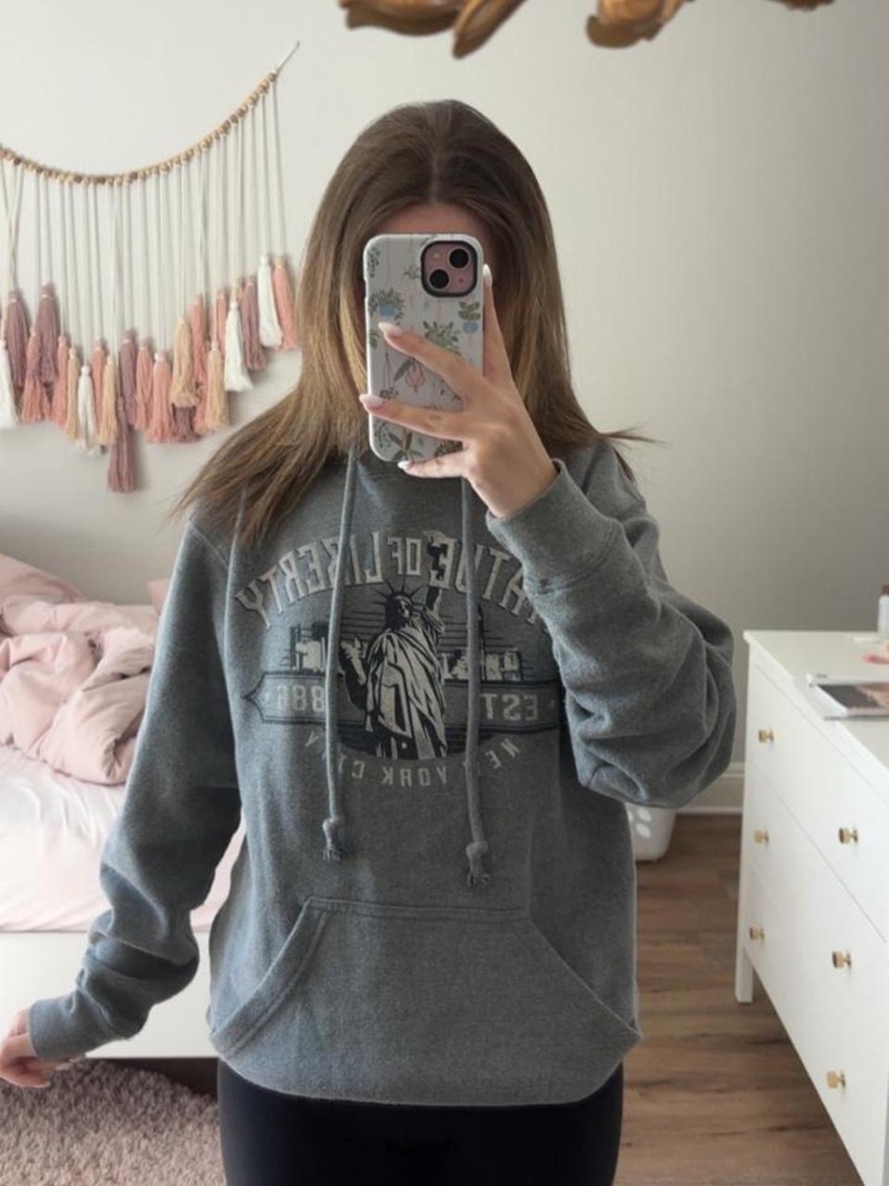 Grey Statue of Liberty Hoodie - Size S